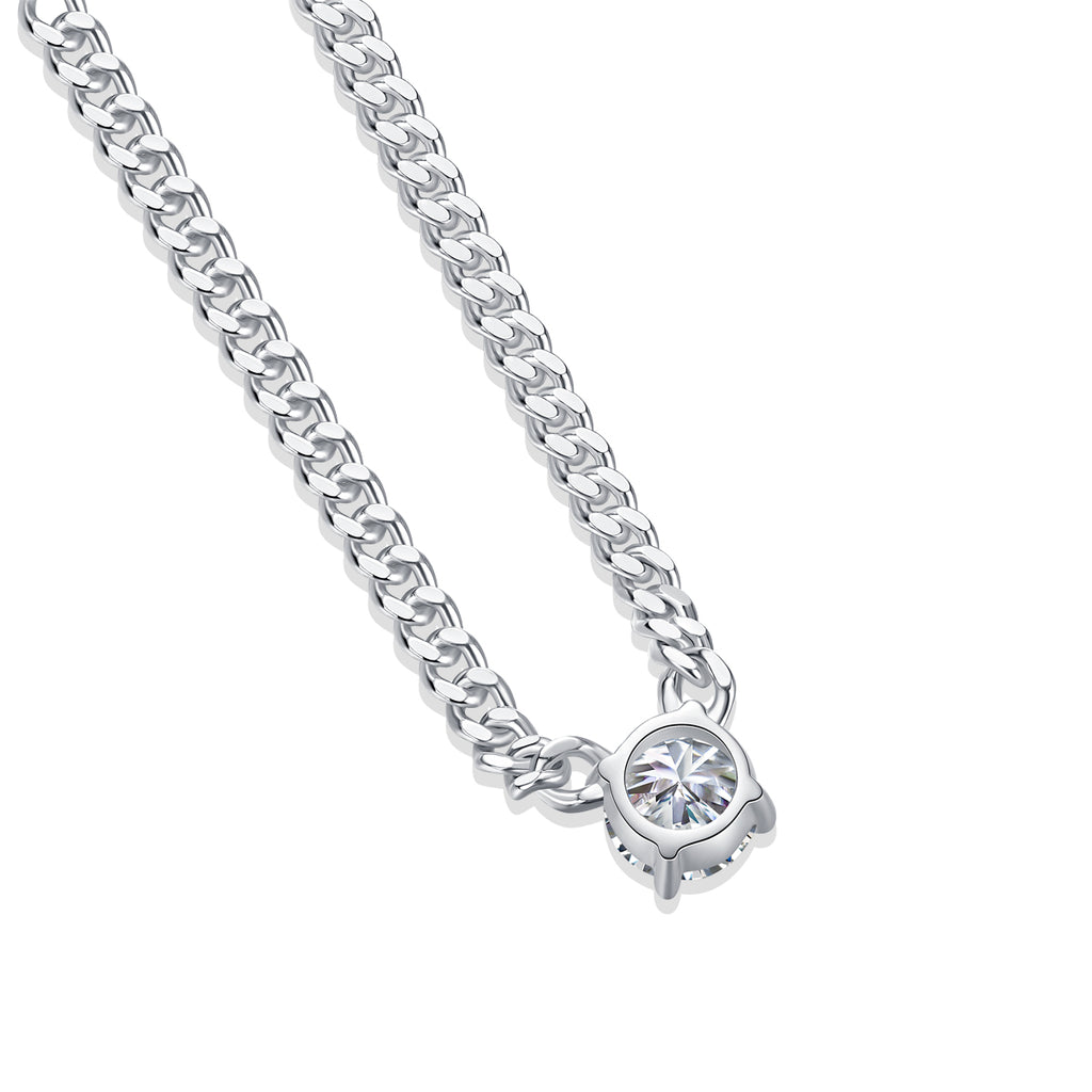 Cuban Chain Moissanite Pendant Necklace – 925 Sterling Silver