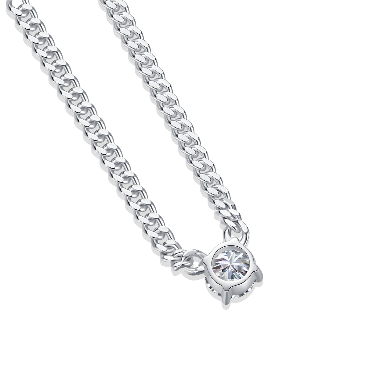Cuban Chain Moissanite Pendant Necklace – 925 Sterling Silver