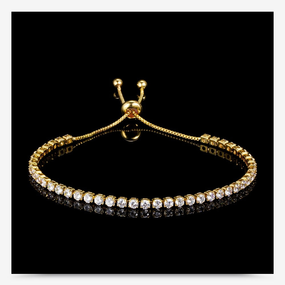 Woman wearing zircon adjustable bracelet layered
