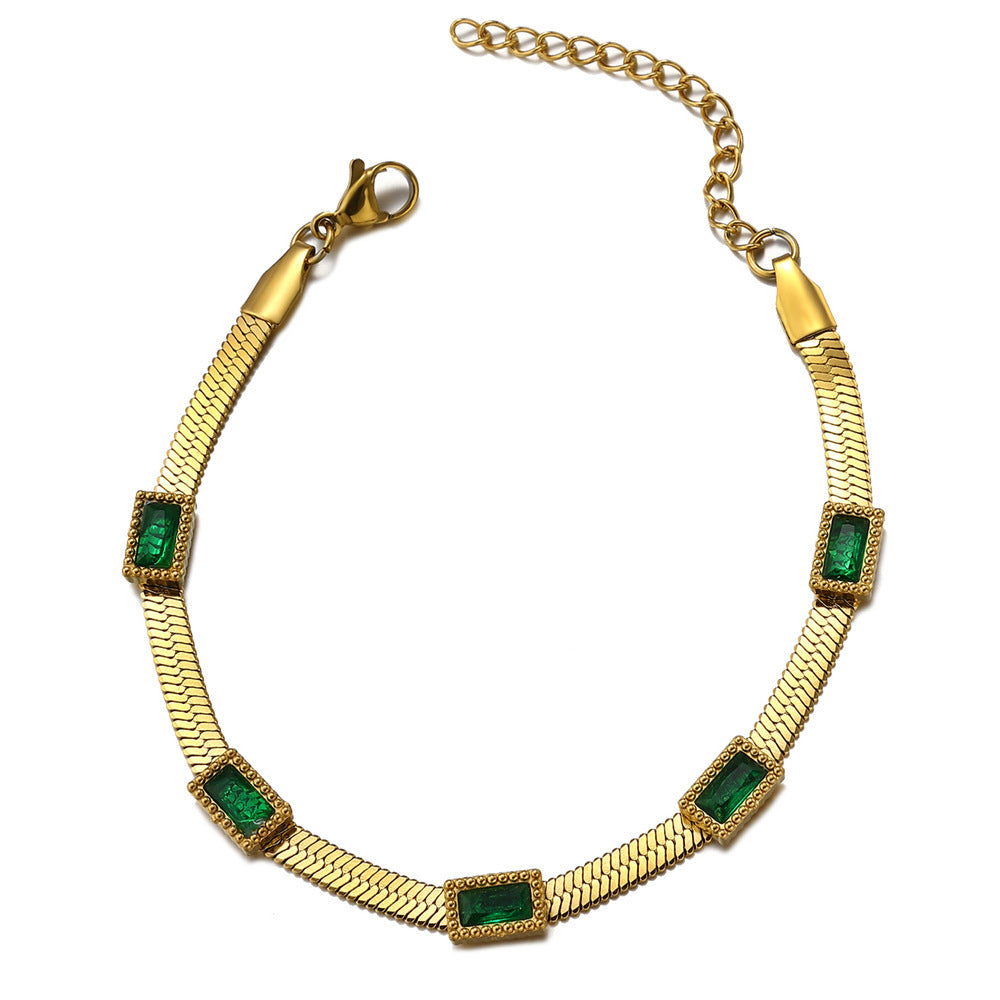 18K gold-plated zircon bracelet emerald-cut stones
