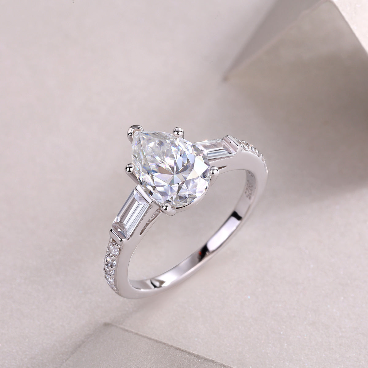 Unique pear-cut moissanite ring bridal jewelry