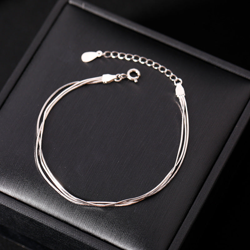 Three-layer snake chain bracelet silver finish
