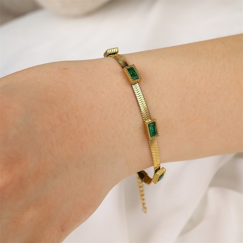 Green emerald-cut zircon bracelet unisex modern
