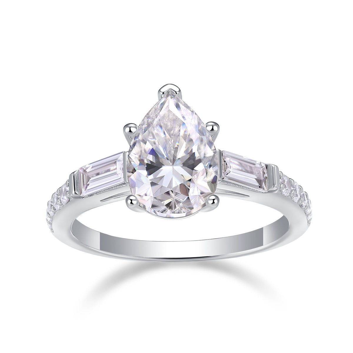 Romantic engagement ring pear-shaped moissanite stone
