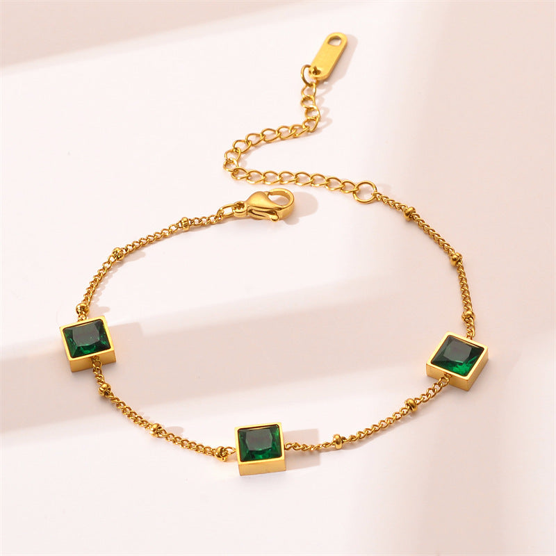 Geometric square emerald zircon bracelet affordable
