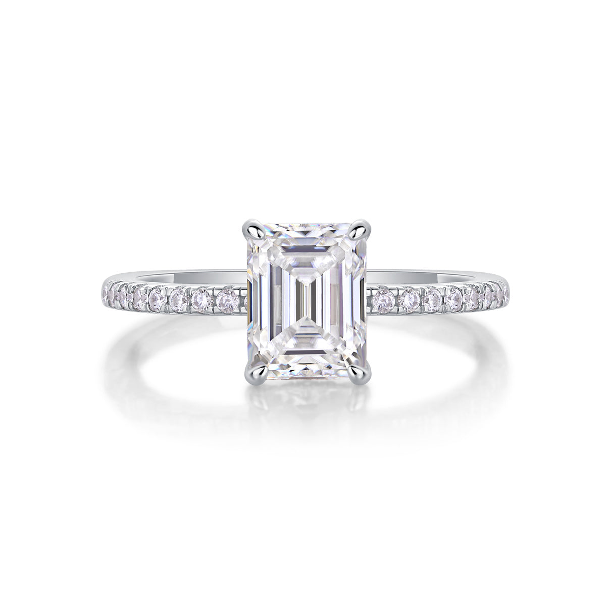 Emerald-cut moissanite ring 925 sterling silver luxury
