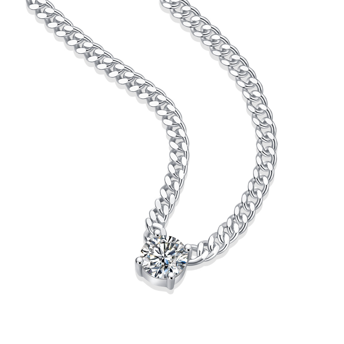Cuban Chain Moissanite Pendant Necklace – 925 Sterling Silver