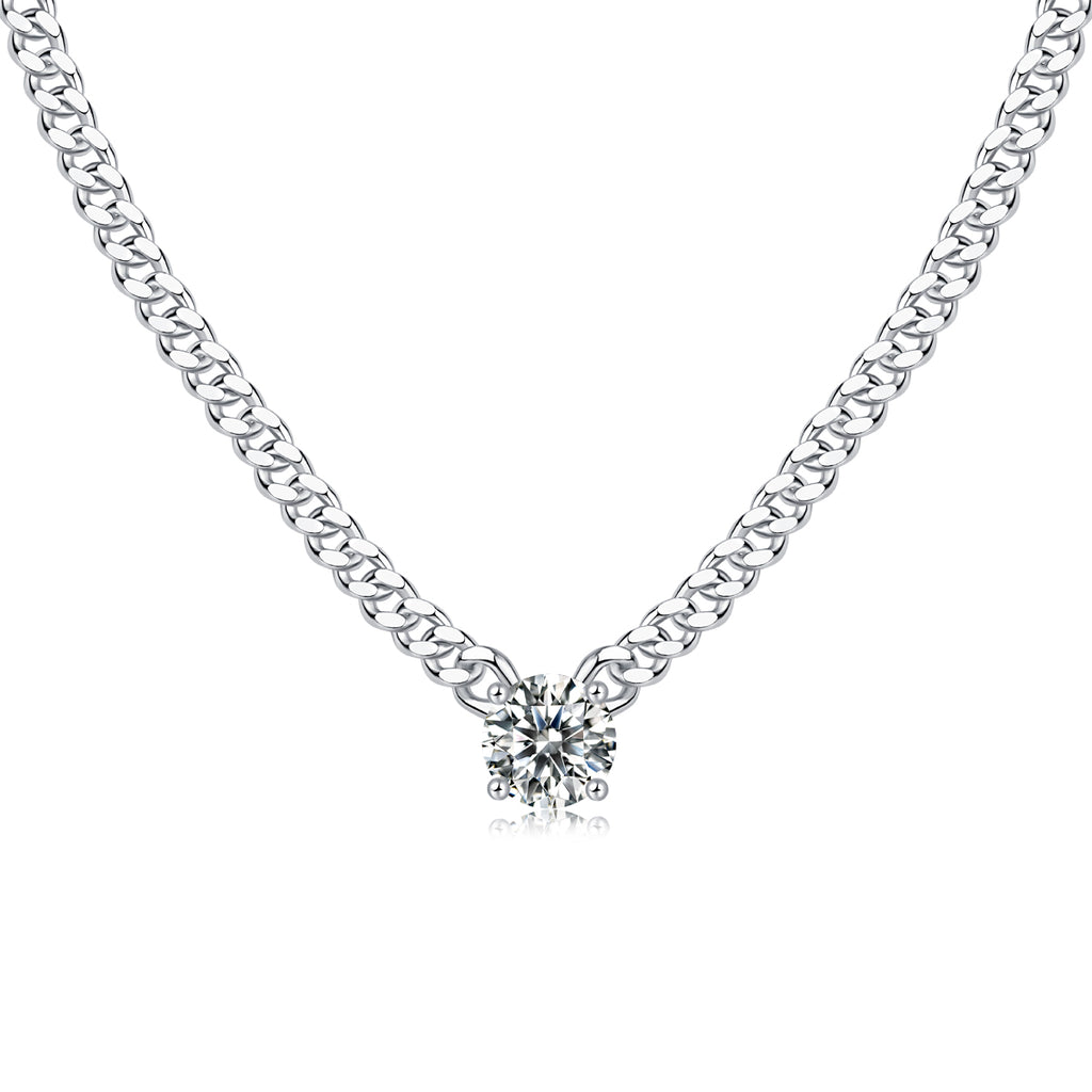 Cuban Chain Moissanite Pendant Necklace – 925 Sterling Silver