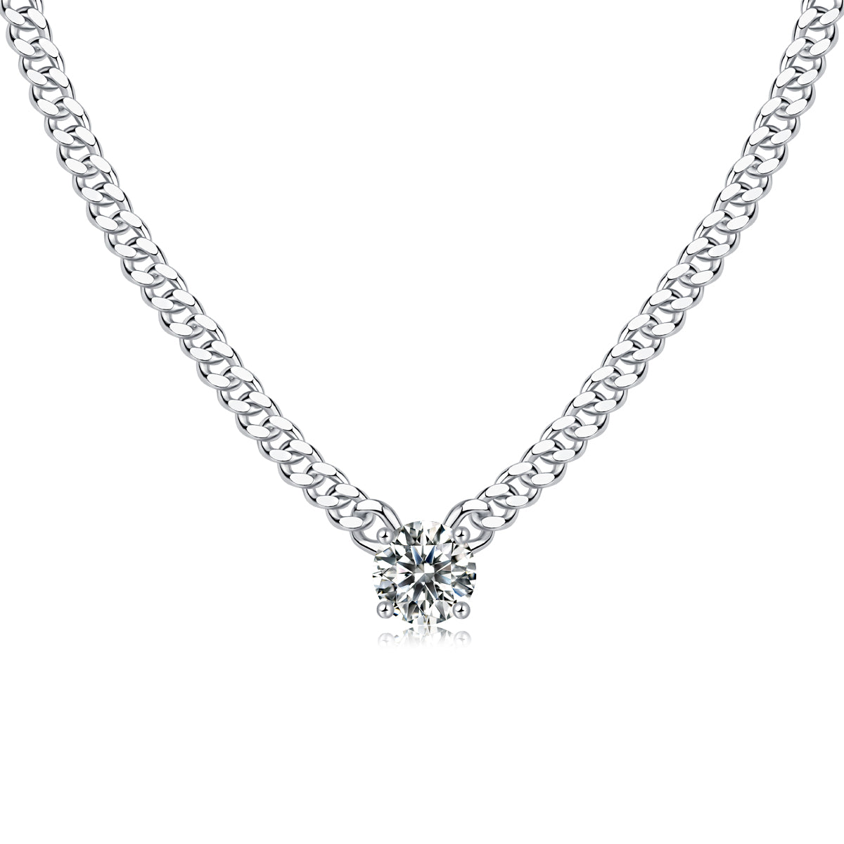 Cuban Chain Moissanite Pendant Necklace – 925 Sterling Silver