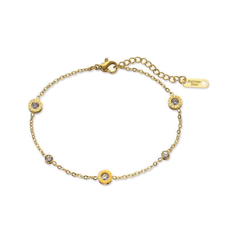 Gold-plated Roman circle bracelet adjustable zircon
