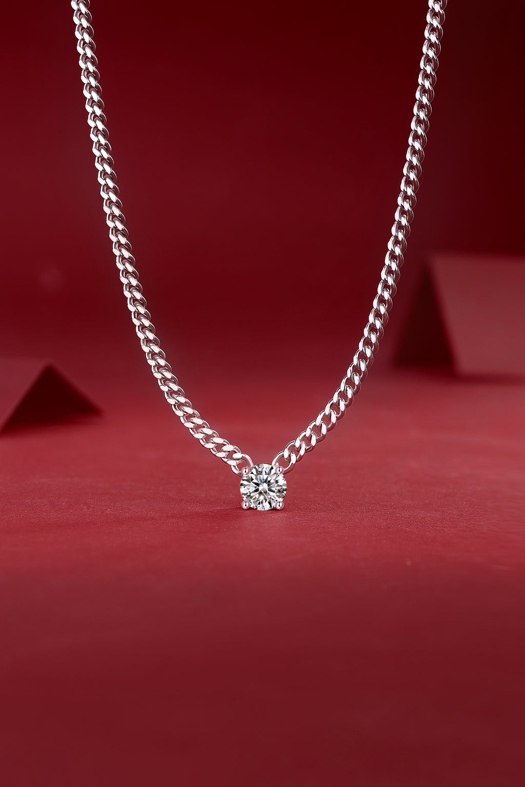 Cuban Chain Moissanite Pendant Necklace – 925 Sterling Silver