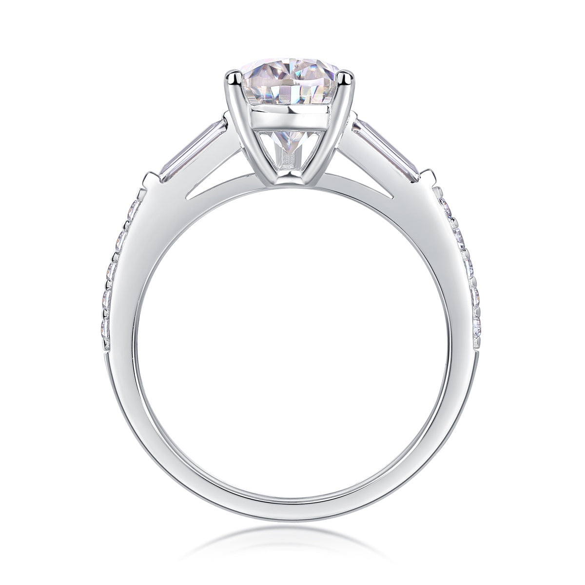 Woman wearing pear-cut moissanite engagement ring