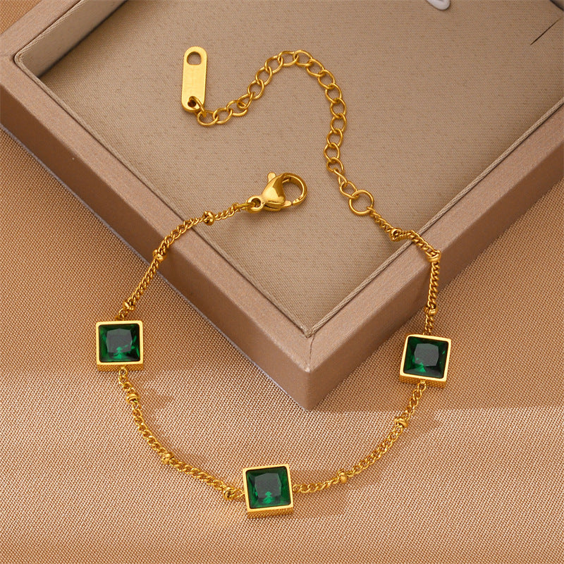 Gold-plated square emerald bracelet green zircon modern
